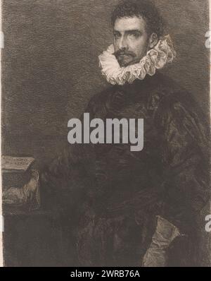 Portrait d'homme inconnu avec ruf, imprimeur : William Unger, après peinture par : Domenico Tintoretto, Allemagne, 1847 - 1889, papier, gravure, hauteur 237 mm × largeur 179 mm, impression Banque D'Images