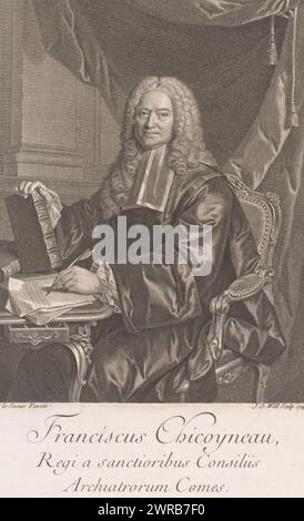 Portrait de François Chicoyneau, imprimeur : Johann Georg Wille, après peinture par : Pierre le sueur, France, 1744, papier, gravure, hauteur 228 mm × largeur 155 mm, impression Banque D'Images