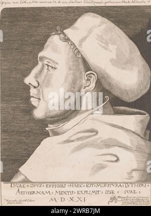 Portrait de Martin Luther, imprimeur : Adam Ludwig Wirsing, d'après son propre design par : Adam Ludwig Wirsing, d'après son design par : Lucas Cranach (I), imprimeur : Neurenberg, d'après son propre design par : Zellerfeld, 1787, papier, gravure, hauteur 211 mm × largeur 175 mm, impression Banque D'Images