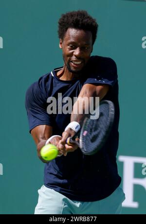 11 mars 2024 Gael Monfils, Français, retourne un tir contre Cameron Norrie, de Grande Bretagne, lors de l'Open BNP Paribas à Indian Wells, CALIFORNIE. Charles Baus/CSM Banque D'Images