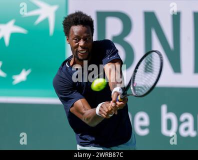 11 mars 2024 Gael Monfils, Français, retourne un tir contre Cameron Norrie, de Grande Bretagne, lors de l'Open BNP Paribas à Indian Wells, CALIFORNIE. Charles Baus/CSM Banque D'Images