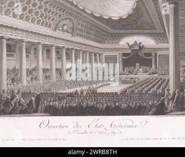 Ouverture des États généraux à Versailles, 5 mai 1789, ouverture des États généraux à Versailles, le 5 mai 1789 (titre sur objet), premiers jours de la Révolution française (titre de la série), les principales journées de la Révolution (titre de la série), imprimeur : Isidore Stanislas Henri Helman, après dessin de : Charles Monnet, éditeur : Isidore Stanislas Henri Helman, imprimeur : France, après dessin : France, éditeur : Paris, éditeur : Paris, 1793, papier, gravure, hauteur 349 mm × largeur 454 mm, impression Banque D'Images