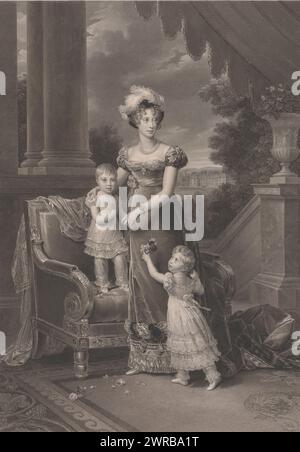 Portrait de Maria Carolina Bourbon-Sicile avec ses deux enfants, imprimeur : Adolphe Alexandre Joseph Caron, après peinture par : François Gérard, France, 1829, papier, gravure, gravure, hauteur 613 mm × largeur 441 mm, impression Banque D'Images