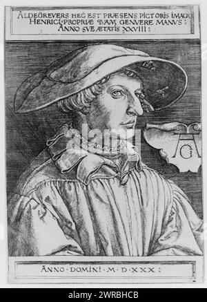 Autoportrait, 28 ans, Aldegver, Heinrich, 1502-, artiste, 1530., Aldegver, Heinrich, 1502, gravures, 1530., gravures, 1530, Autoportraits, 1530, 1 tirage : gravure, 14,3 x 10,1 cm. (couper au niveau ou dans la plage du repère de la plaque Banque D'Images