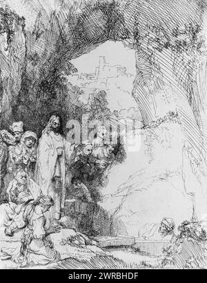 The Raising of Lazarus, petite assiette, Rembrandt 1642., Rembrandt Harmenszoon van Rijn, 1606-1669, artiste, 1642., Lazarus, de Béthanie, Saint, eaux-fortes, 1640-1650., eaux-fortes, 1640-1650, 1 tirage : gravure, 14,8 x 11,3 cm Banque D'Images