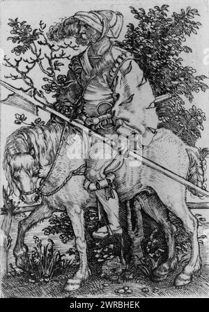 Halberdier à cheval, Beham, Barthel, 1502-1540, artiste, entre 1520 et 1540, Guards, 1520-1540, gravures, 1520-1540., gravures, 1520-1540, 1 tirage : gravure, 6,3 x 4,4 cm Banque D'Images