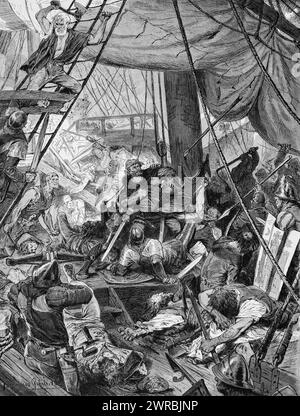 Capture de Klaus ou Claas Stoertebeker à Heligoland, mer du Nord, scène de bataille, navire, pont, morts, blessés, épées, pirate, Vatalienbrueder, 14e Banque D'Images