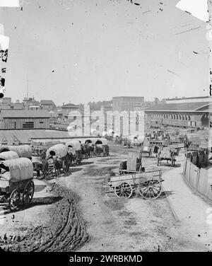 Atlanta, Géorgie. Dépôt ferroviaire de wagons de l'armée fédérale, Barnard, George N., 1819-1902, photographe, 1864., États-Unis, histoire, Guerre civile, 1861-1865, négatifs verre, 1860-1870., stéréographies, 1860-1870, négatifs verre, 1860-1870, 1 négatif (2 plaques) : verre, stéréographe, collodion humide Banque D'Images