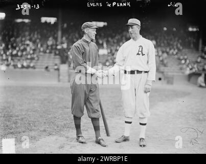 Johnny Evers, Boston NL & Eddie Plank, Philadelphie Al (baseball), 1914, négatifs en verre, 1 négatif : verre Banque D'Images