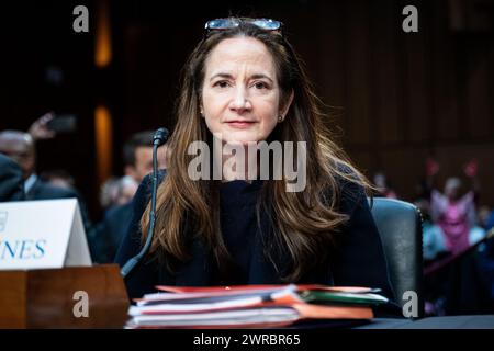 Washington, États-Unis. 11 mars 2024. Avril Haines, directeur du renseignement national, vu lors d'une audience du Comité sénatorial du renseignement au Capitole des États-Unis. Crédit : SOPA images Limited/Alamy Live News Banque D'Images