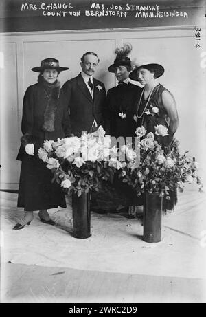 MRS C. Hauge, MRS Jos. Stransky, comte von Bernstorff, MRS H. Reisinger, photographie montre MRS Christian Hauge, ambassadeur d'Allemagne aux États-Unis le comte von Bernstorff, MRS Josef Stransky et MRS Hugo Reisinger lors de la Journée allemande au quatrième salon international annuel des fleurs, New York., 1916 avril, négatifs en verre, 1 négatif : verre Banque D'Images