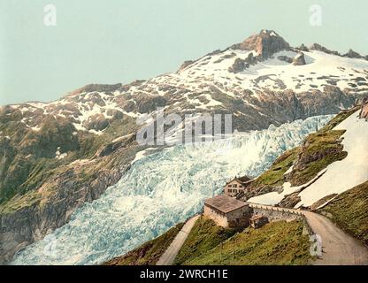 Col de Furka et glacier Rhöne, Oberland bernois, Suisse, entre env. 1890 et env. 1900., Color, 1890-1900 Banque D'Images