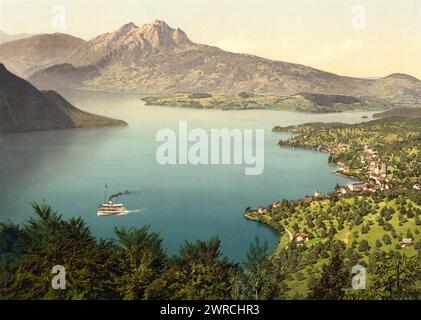 Urnersee et Pilatus, lac de Lucerne, Suisse, entre CA. 1890 et env. 1900., Color, 1890-1900 Banque D'Images