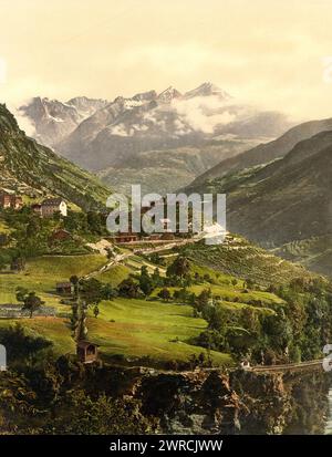 Stalden, gare et hôtel, Valais, Alpes de, Suisse, entre CA. 1890 et env. 1900., Color, 1890-1900 Banque D'Images