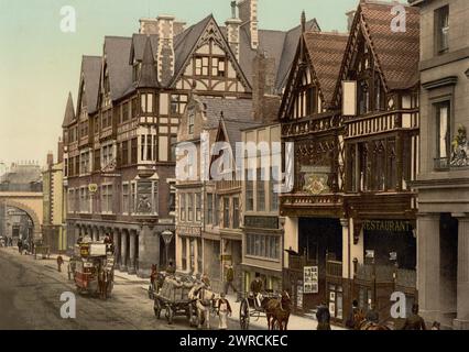 Eastgate Street et Newgate Street, Chester, Angleterre, entre CA. 1890 et env. 1900., Angleterre, Chester, couleur, 1890-1900 Banque D'Images