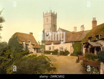 Godshill, île de Wight, Angleterre, image montre les chalets de chaume dans le village de God's Hill sur l'île de Wight., entre env. 1890 et env. 1900., Angleterre, Île de Wight, couleur, 1890-1900 Banque D'Images