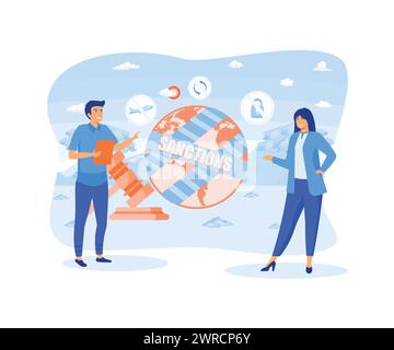 Protéger le droit international. Paix et sécurité du pays. Restreindre, interdire ou arrêter le trading. illustration moderne vectorielle plate Illustration de Vecteur