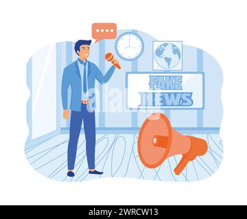 Fausses nouvelles. Informations trompeuses. Les gens partagent de fausses nouvelles sur les médias sociaux et le concept Internet. illustration moderne vectorielle plate Illustration de Vecteur