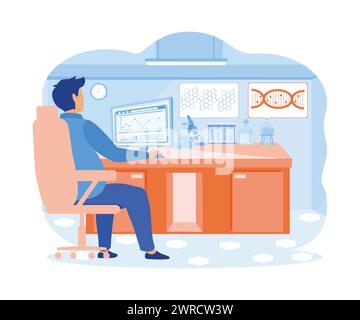 Les scientifiques de personnes recherchent dans le processus de laboratoire. illustration moderne vectorielle plate Illustration de Vecteur