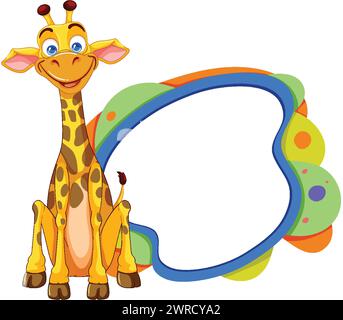 Girafe de dessin animé à côté d'une bulle de discours vierge et vibrante. Illustration de Vecteur