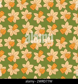 Fleurs de Narcisse. Modèle simple sans couture de décoration vectorielle de jonquilles Illustration de Vecteur