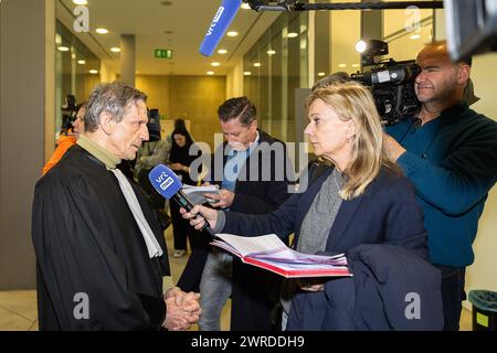 Gand, Belgique. 12 mars 2024. L'avocat Jos Vander Velpen photographié lors de la séance de verdict dans l'affaire judiciaire contre l'ancien député Van Langenhove et certains de ses collègues du mouvement de jeunesse d'extrême droite flamand 'Schild en Vrienden', accusés de racisme et de sexisme, devant le tribunal correctionnel de Gand, mardi 12 mars 2024. BELGA PHOTO JAMES ARTHUR GEKIERE crédit : Belga News Agency/Alamy Live News Banque D'Images