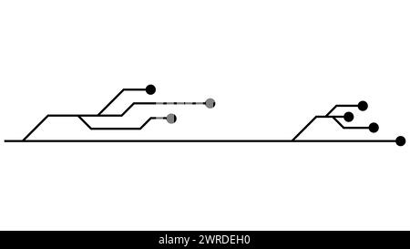 Circuits imprimés isolés sur fond blanc. Clipart technique avec des lignes et des points aux extrémités. Séparateurs pour la conception. Vecteur. Illustration de Vecteur