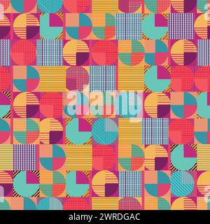 Motif géométrique coloré sans couture avec des cercles et des carrés Illustration de Vecteur
