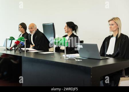 Gand, Belgique. 12 mars 2024. Le tribunal photographié lors de la séance de verdict dans l'affaire judiciaire contre l'ancien député Van Langenhove et certains de ses collègues du mouvement de jeunesse d'extrême droite flamande 'Schild en Vrienden', accusés de racisme et de sexisme, devant le tribunal correctionnel de Gand, mardi 12 mars 2024. BELGA PHOTO JAMES ARTHUR GEKIERE crédit : Belga News Agency/Alamy Live News Banque D'Images
