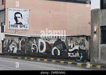 Photographie de Street art également connu sous le nom de graffiti à Reykjavik, Islande. Banque D'Images