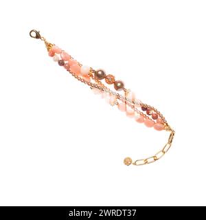 Bracelet rose et or avec perle, cornaline, agate, opale isolé sur fond blanc Banque D'Images