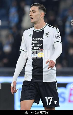 Rome, Latium. 11 mars 2024. Lorenzo Lucca d'Udinese lors du match de Serie A entre Lazio et Udinese au stade olympique, Italie, le 11 mars 2024. AllShotLive Credit : Sipa USA/Alamy Live News Banque D'Images