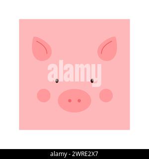 Portrait de cochon simple. Portrait de tête d'animal mignon, illustration plate de visage de cochon Illustration de Vecteur