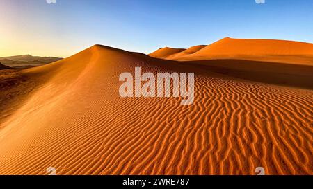 Paysage du Tadrart Rouge dans le désert du Sahara, Algérie. Le vent façonna les ondulations dans le sable Banque D'Images