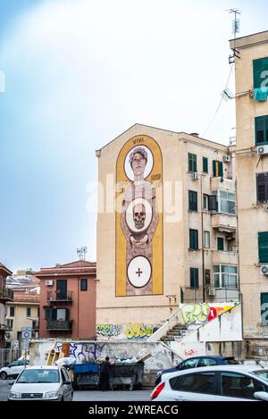 Palerme, Italie - 13 mai 2023 : fresque de Santa Rosalia dans la vieille ville de Palerme, Sicile, Italie Banque D'Images