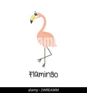 Illustration pour enfants, mignon flamant rose, avec inscription. illustration vectorielle pour enseigner aux enfants Illustration de Vecteur