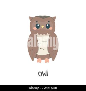 Illustration pour enfants, chouette mignon, avec inscription. illustration vectorielle pour enseigner aux enfants, Illustration de Vecteur