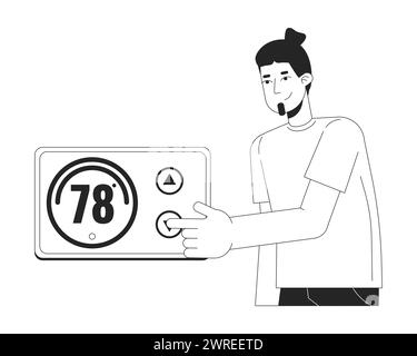 Thermostat réduire l'illustration plate de dessin animé noir et blanc Illustration de Vecteur