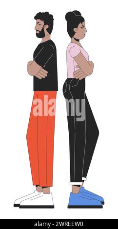 Désaccord couple afro-américain ligne dessin animé plat illustration Illustration de Vecteur