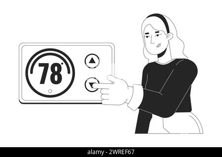 Thermostat de régulation noir et blanc dessin animé plat Illustration de Vecteur