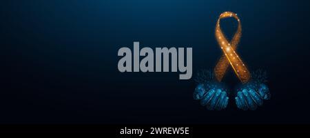 Deux mains humaines sont prises lancement d'ampoule, style polygonal filaire. Réseau de technologie Internet, concept de démarrage d'entreprise avec poly bas incandescent Illustration de Vecteur