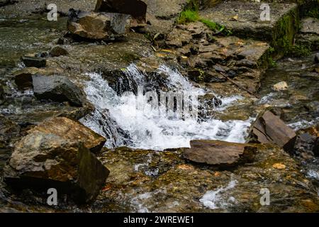 Petite cascade avec un petit lac près de Bhimtal. Vue paysage d'une petite cascade dans les montagnes. cascade cristalline. Banque D'Images