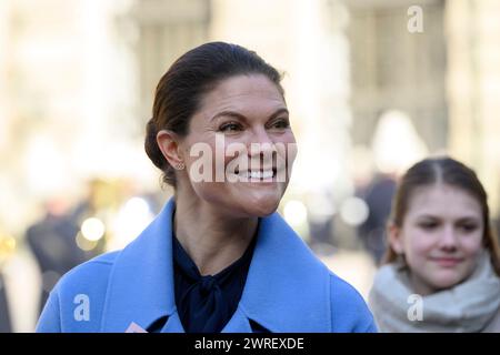 Stockholm, Suède. 12 mars 2024. STOCKHOLM 20240312La princesse Victoria participe aux célébrations du jour du nom dans la cour intérieure du Palais de Stockholm à Stockholm, Suède, le 12 mars 2024. Photo : Perla Gow/TT/code 10070 crédit : TT News Agency/Alamy Live News Banque D'Images