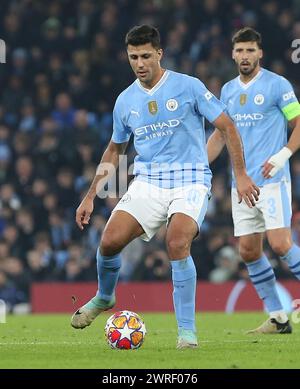 Rodri de Manchester City. - Manchester City contre FC Copenhague, UEFA Champions League, Round of 16, 2nd Leg, Etihad Stadium, Manchester, Royaume-Uni. - 6 mars 2024. Usage éditorial uniquement - des restrictions DataCo s'appliquent. Banque D'Images