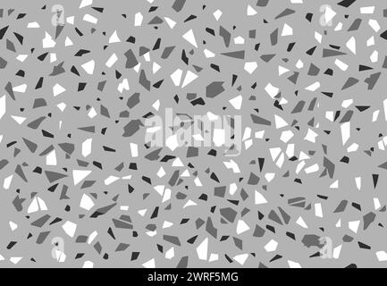 Motif de sol en céramique terrazzo blanc, noir et gris ou fond. Motif de surface de granit Terrazo, comptoir de cuisine en pierre terazzo ou fond vectoriel de sol en céramique terazo ou fond monochrome Illustration de Vecteur