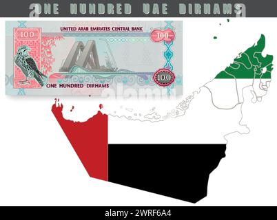 Vecteur réaliste de dirham des Émirats arabes Unis. Papier-monnaie 100 AED, isolé de la carte des eau. Illustration vectorielle. Illustration de Vecteur