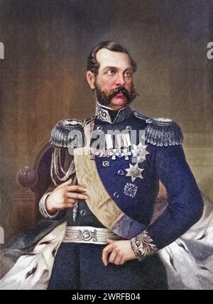 Kaiser Alexander 2. Von Russland 1818 bis 1881 19. Jahrhundert Stich nach Alonzo Chappel / Empereur Alexandre 2e de Russie 1818 à 1881 gravure du XIXe siècle d'après Alonzo Chappel, Historisch, digital restaurierte reproduction von einer Vorlage aus dem 19. Jahrhundert, date du dossier non précisée, Banque D'Images