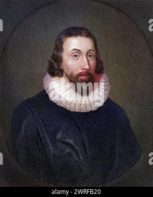 John Winthrop 1587 oder 1588 bis 1649 in England geborener Puritaner, der erster Gouverneur der Massachusetts Bay Colony wurde Stich von C.W. Sharpe nach Vandyke aus dem 19. Jahrhundert / John Winthrop 1587 ou 1588 à 1649 puritain né anglais qui est devenu premier gouverneur de la colonie de la baie du Massachusetts à partir du XIXe siècle gravure par C.W. Sharpe après Vandyke , Historisch, digital restaurierte reproduction von einer Vorlage aus dem 19. Jahrhundert, date du dossier non précisée, Banque D'Images