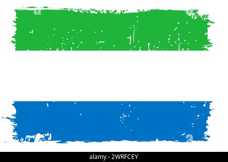 Drapeau Sierra Leone - drapeau vectoriel avec effet de rayures élégant et cadre grunge blanc. Illustration de Vecteur