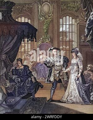 Henry le huitième et Anna Boleyne gravé par T Cooke d'après Hogarth à partir des œuvres de Hogarth publié Londres 1833, Historisch, digital restaurierte Reproduktion von einer Vorlage aus dem 19. Jahrhundert, date du dossier non précisée, Banque D'Images